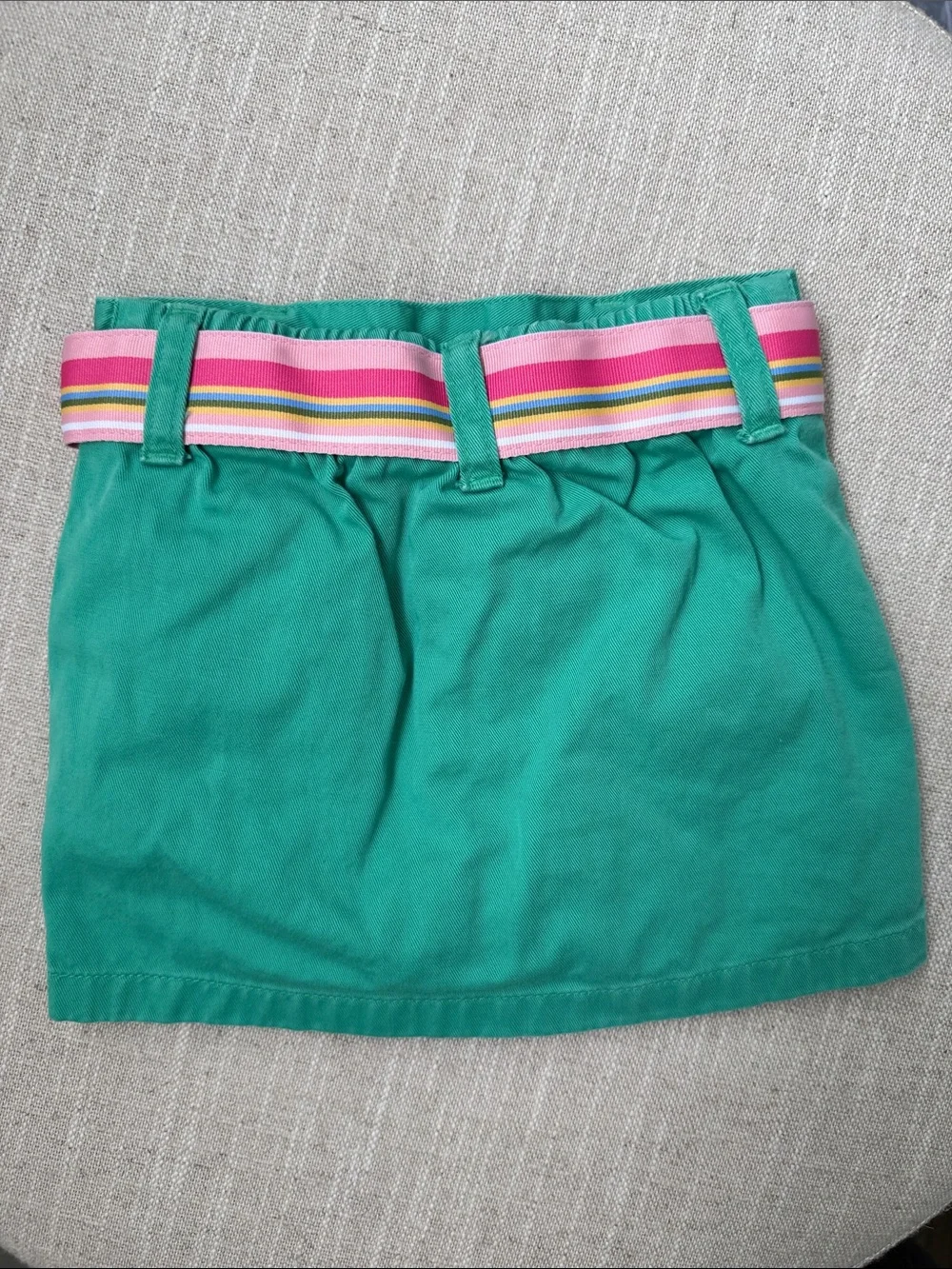 Ralph Lauren Green Toddler Knit Skort with Pink Striped Belt - 12 months